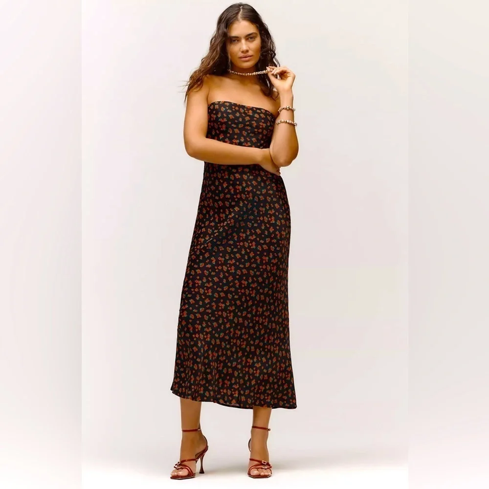 NWT! The Tilda Floral Strapless Black Slip Dress By Anthropologie - Multiple🚦 - Picture 2 of 13